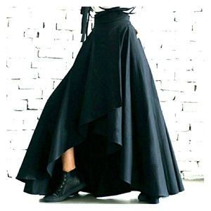 Maxi Black Skirt/Asymmetric Loose Skirt/